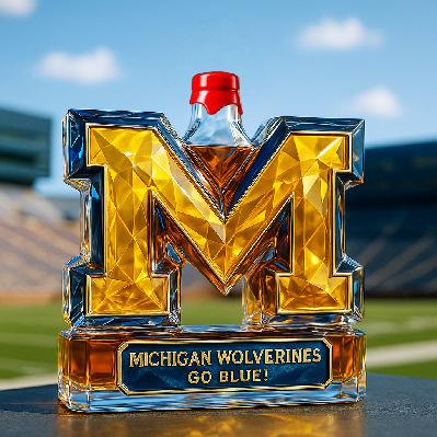 Michigan Wolverines Letter M Whiskey Decanter - Creative Borosilicate Glass Liquor Carafe & Wine Bottle for Home Bar Decor