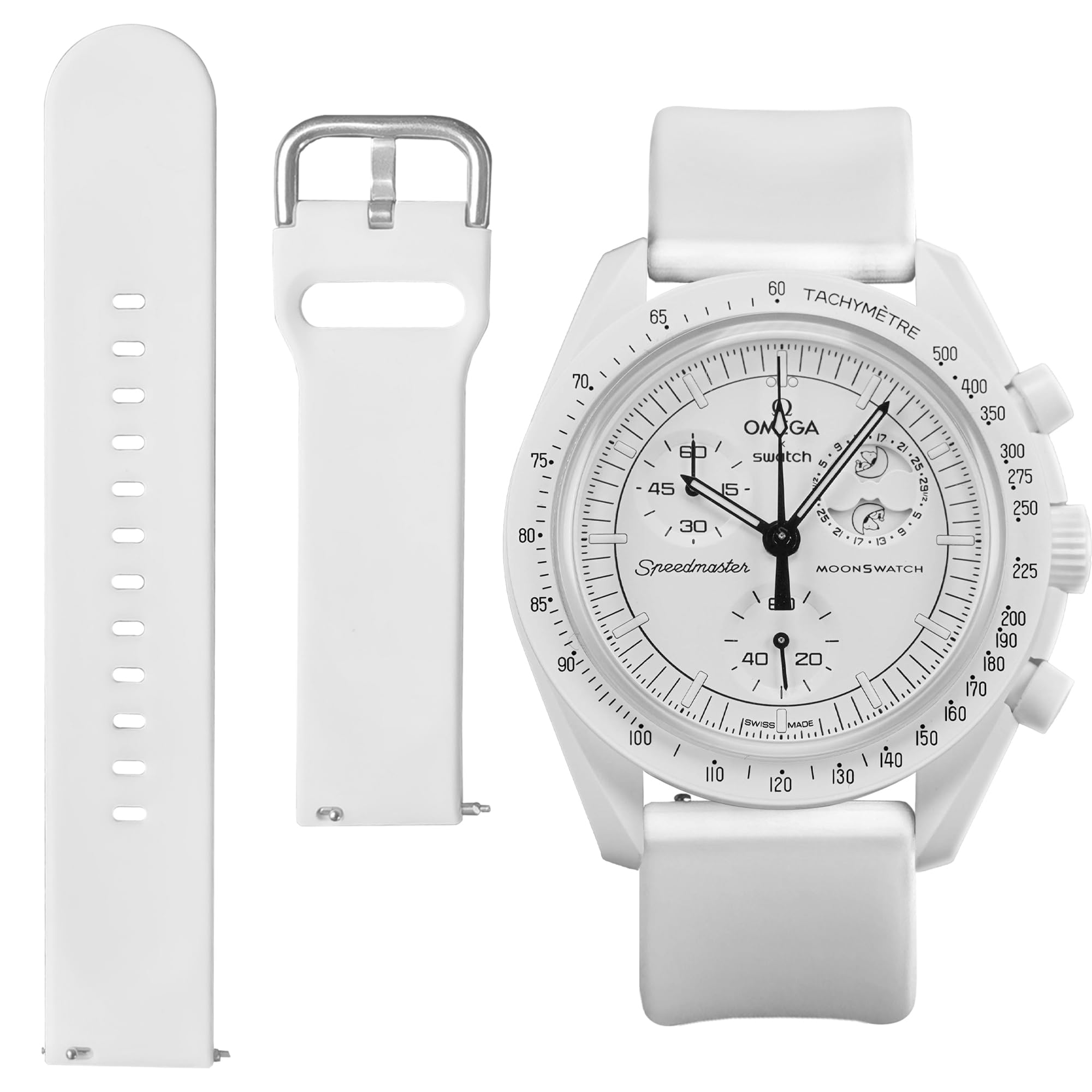 

20 мм ремешок для часов Omega X Swatch Speedmaster Moon Swatch силиконовый ремешок простая замена для мужских и женских часов ремешок [Ocdin] (белый)