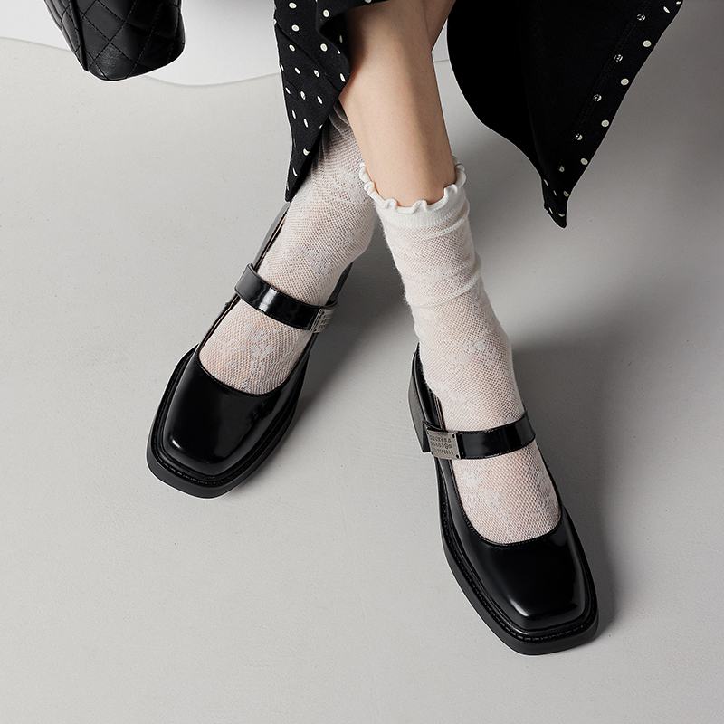 Krazing Pot Cow Skin Summer Size 40 Chunky Heels Women Square Toe European Design Shallow Platform Pumps