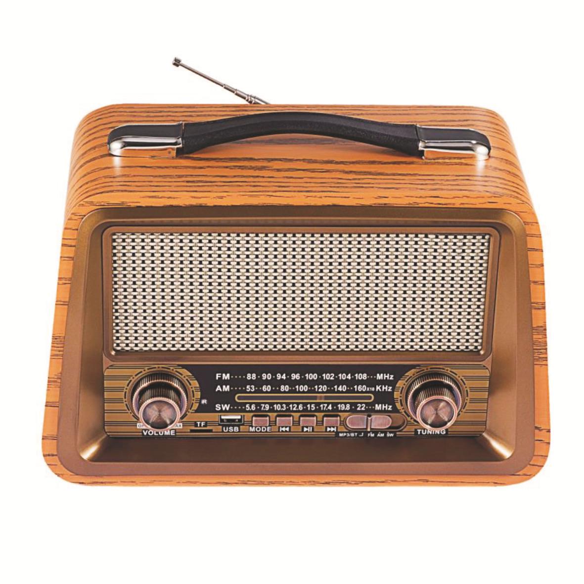 

Retro Wooden FM/AM/SW Radio with Bluetooth, MP3 Playback, and Card Slot