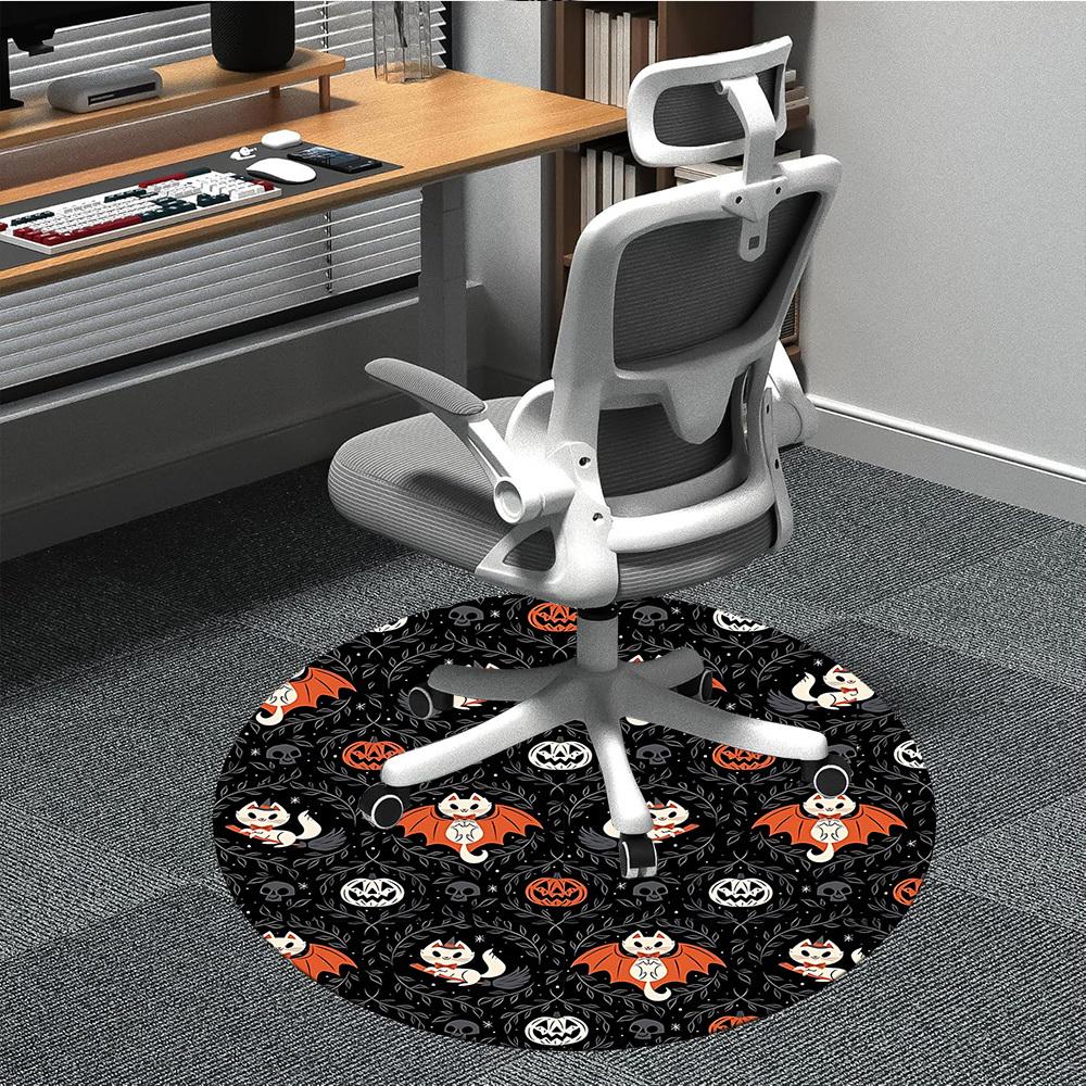 1PC Halloween Cats Office Round Area Rug, Mat Suitable For Office, Under Office Chairs Bedroom Living Room Home Decor, Room Deco