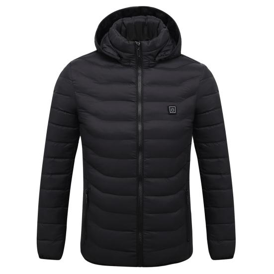 Heating Jacket Stand Collar Pockets 2 Heating Areas 3 Levels Adjustable Hooded Coat for Men