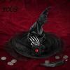 Theater Stage Performance Gear Halloween Witch Hat for Women, Gothic Spider Web Mesh Skeleton Hand Rose Flower Wizard Costume, Cosplay Party Princess