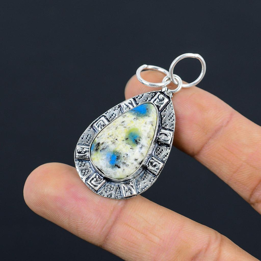Daughters Day Deal 925 Sterling Silver Pear Natural K2 Jasper Bezel Wife Pendant