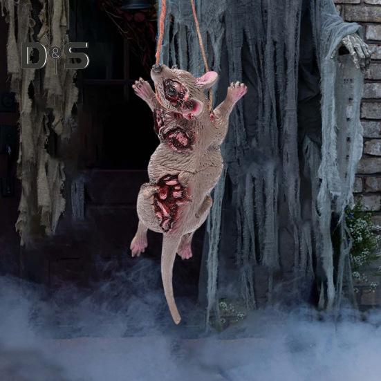 Halloween Pendant Realistic Creepy Hanging Rat Pig Head Spider Bat Decoration Haunted House Prop for Halloween Party