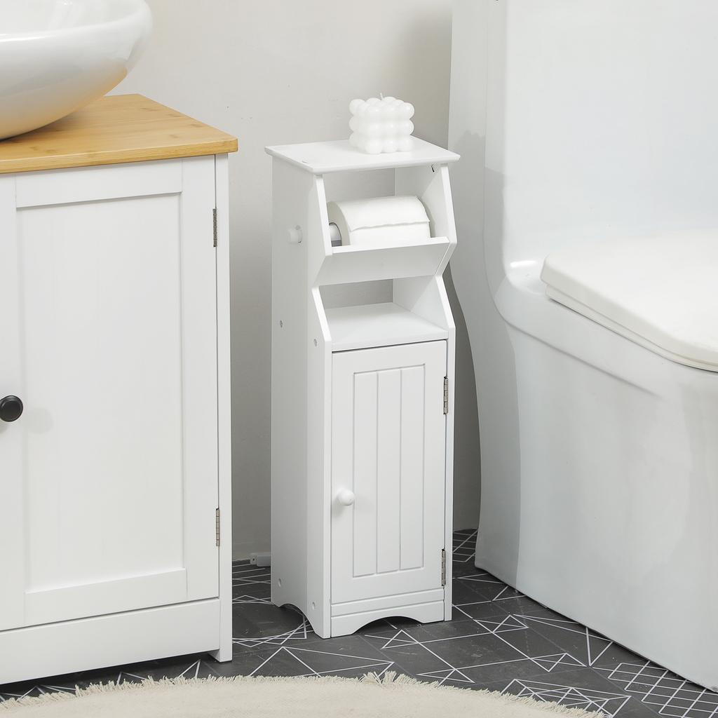 White MDF Bathroom Cabinet with Cupboard and Toilet Paper Space, 19x15x56 cm