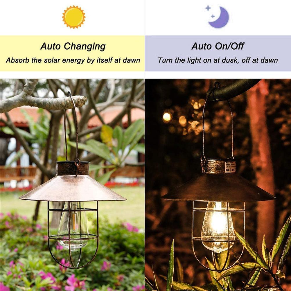 Outdoor Solar Hanging Lanterns Vintage Solar Garden Light with Warm LED Bulbs for Garden Yard Patio