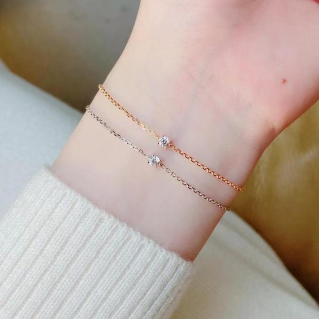 925 Sterling Silver Mini Diamond Bracelet - Women's Japanese & Korean Style, Fashionable, Stackable, & Versatile Hand Jewelry
