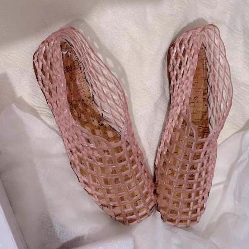 

Fashion Women Jelly Flats Mesh Ballet Flats Square Toe Fashion Slip-On Flats Lightweight Casual Flat Sandals Breathable for Summer Beach 35 розовый