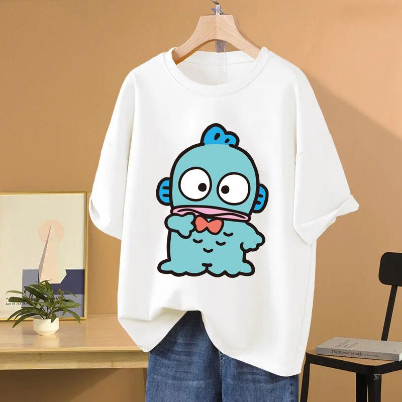 Hangyodon Cartoon Anime Women T-shirt Summer Short Sleeve 100% Polyester Women Tee Shirts Tops 2025 New Fashion Couple Clothes