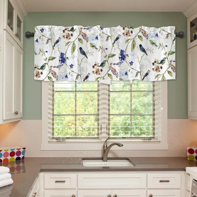 Spring Floral Curtain Valance Leaves Flowers Window Valance Short Kitchen Curtain Drape Valance with Rod Pocket for Bathroom Dining Room