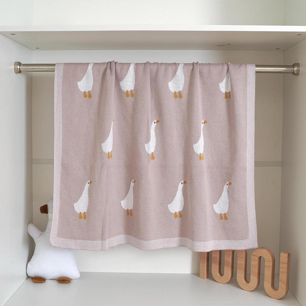 mimixiong Baby Blanket Knit Receiving Boys Girls Blanket Soft Cotton Neutral Blanke for Swaddle Crib Stroller with Cute Goose