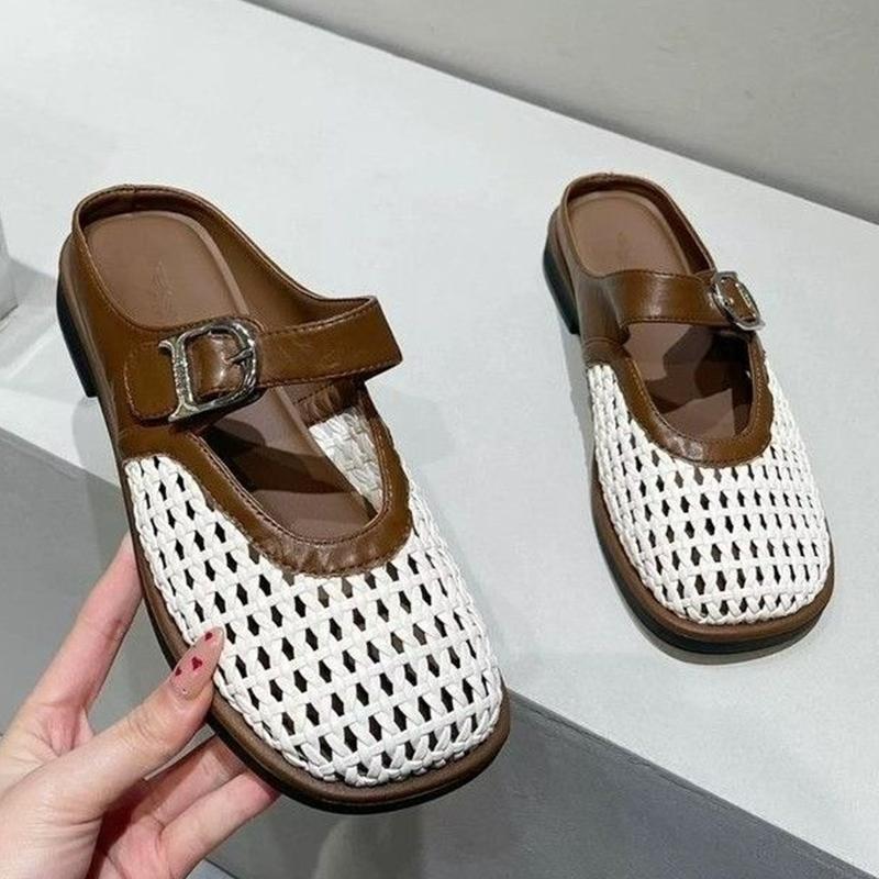 

Мода Мода Женские тапочки Средний каблук Обувь-слингбэки Летние полые сандалии Повседневные женские туфли-лодочки 2025 Уютное платье Бренд Chaussures Femme 35 коричневый