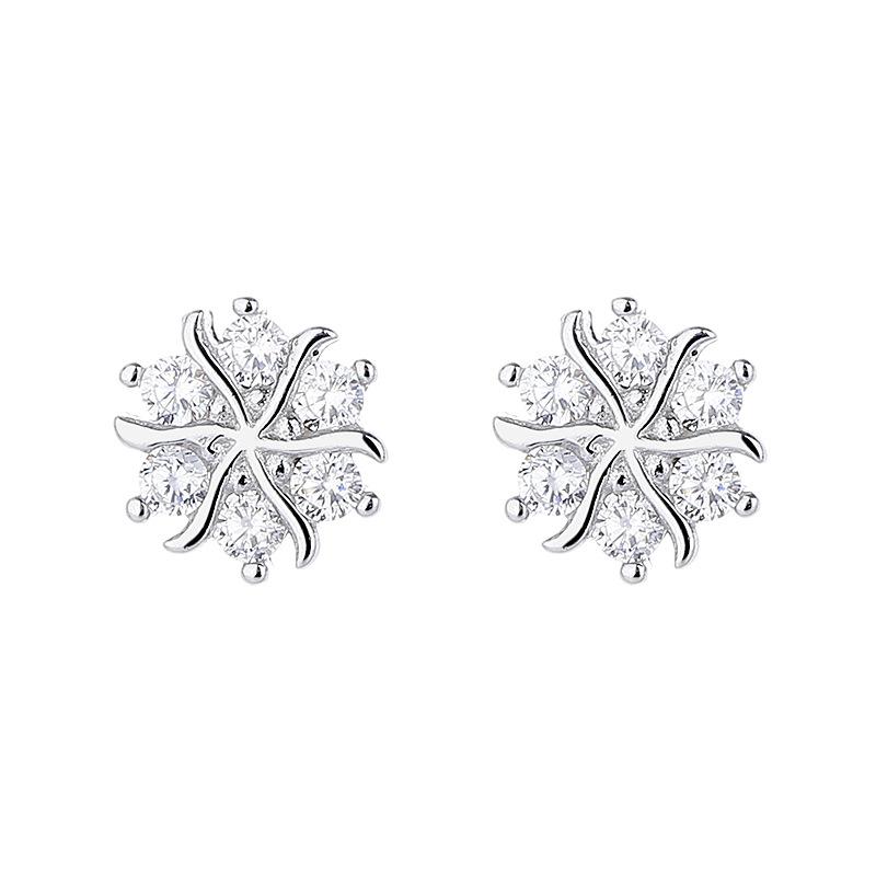 2025 Zircon Snowflake Earrings Women'S Ear Hole Earrings Design Sense Premium Threaded Temperament Ear Jewelry
