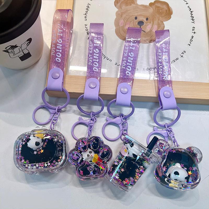 Exquisite Quicksand Panda Keychain: Cartoon Oil-Filled Doll Bag Pendant and Car Accessory