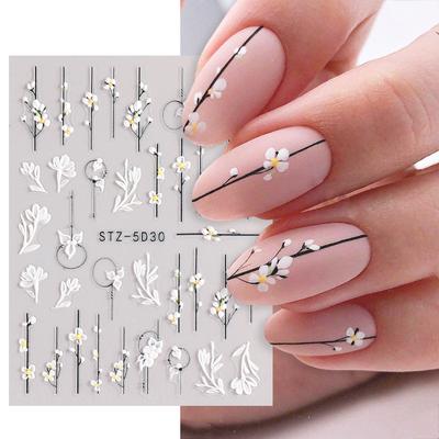 Autocollants floraux en relief 5D pour Nail Art, autocollants auto-adhésifs pour décoration des ongles, DIY bricolage
