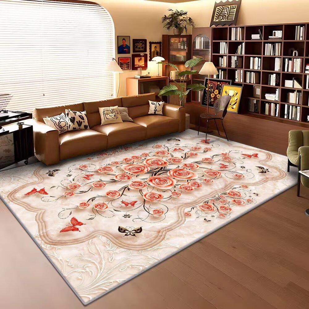 European Luxury Floral Carpet Living Room Large Area Rug Non-slip Coffee Table Mat Washable Bedroom Decoration Rug Customizable