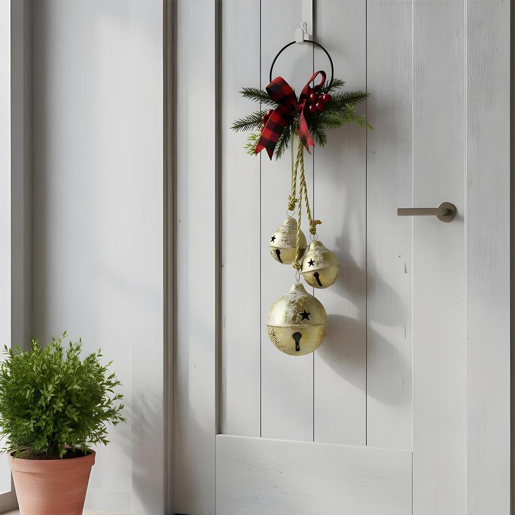 Christmas Bell Decorations Metal Rustic Festive Bowknot Tree Hanger Bells Hanger Garland Crafts For Front Door Home Wall Mantle