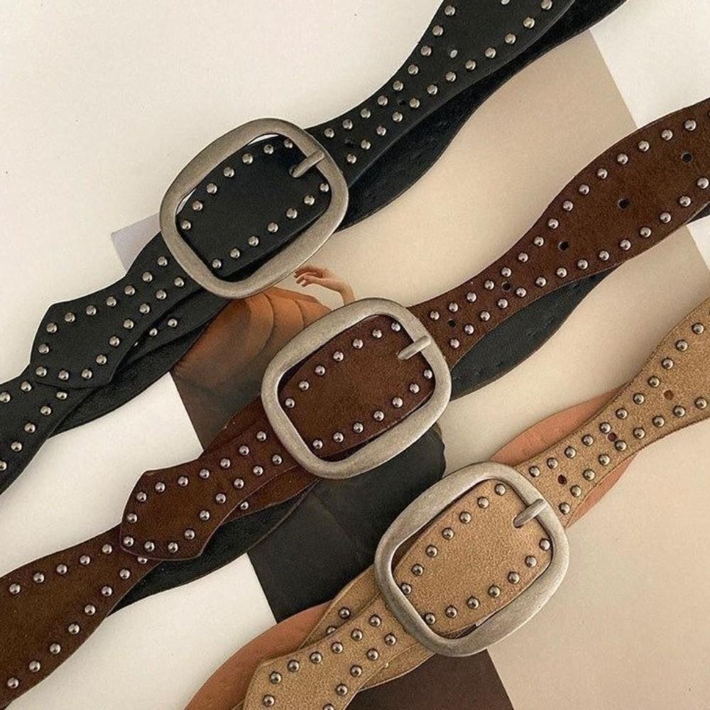 Pin Buckle Double-Row Rivet Belt Retro Vintage Belt Y2K Style Waist Belt  Dating