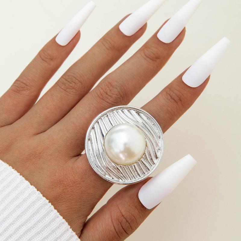 Jewelry Alloy Hollow Sun Pearl Ring, Geometric Irregular Flower Leaf Ring Set