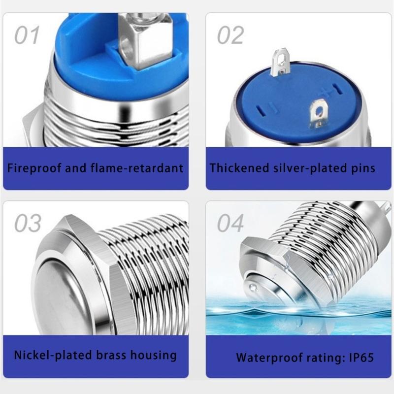 8 Stück 16mm Momentary Drucktaster Metallgehäuse Hochrund Schraubklemmen Wasserdichte Schalter Einfach zu bedienen