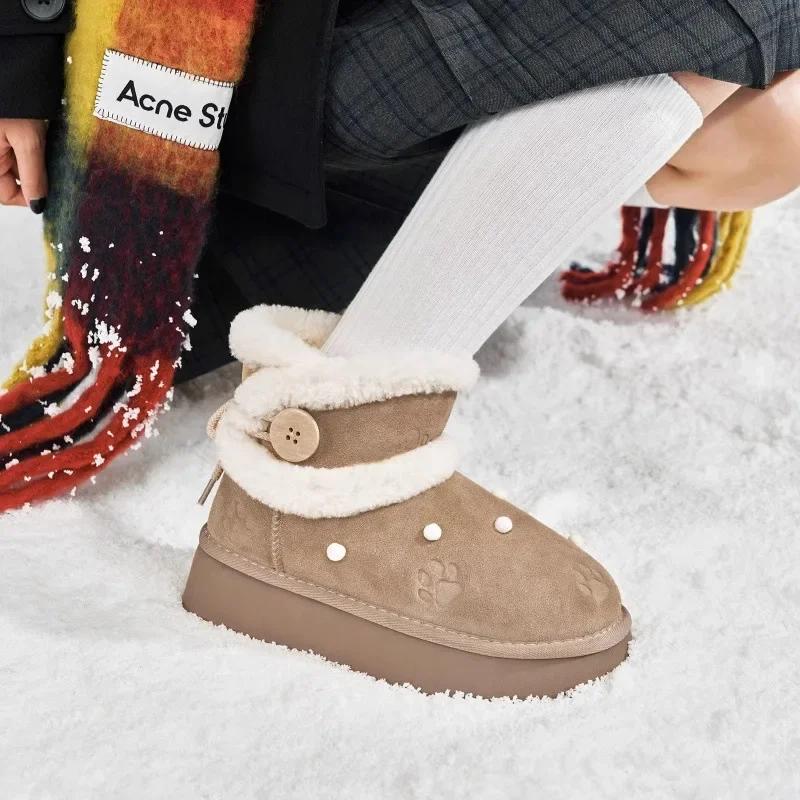 Winter Fashion Women's Boots Thick-Soled Cute Cotton Shoes, New Plus Velvet Thickened Warm Snow Boots for Women Zapatos De Mujer
