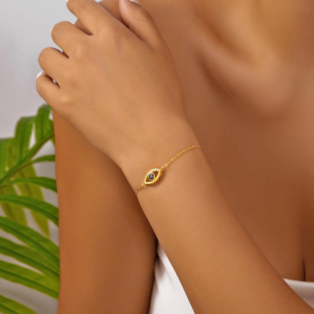 Gold Color Luxury Zircon Blue Evil Eye Bracelet For Women Retro Turkish Eyes Adjustable Lucky Chain Bangle Party Jewelry Gifts