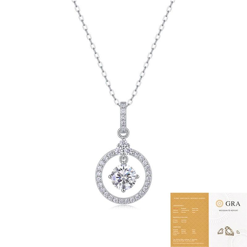 Sterling Moissanite Pendant Necklace Women With Chain Geometric Design Adjustable Length