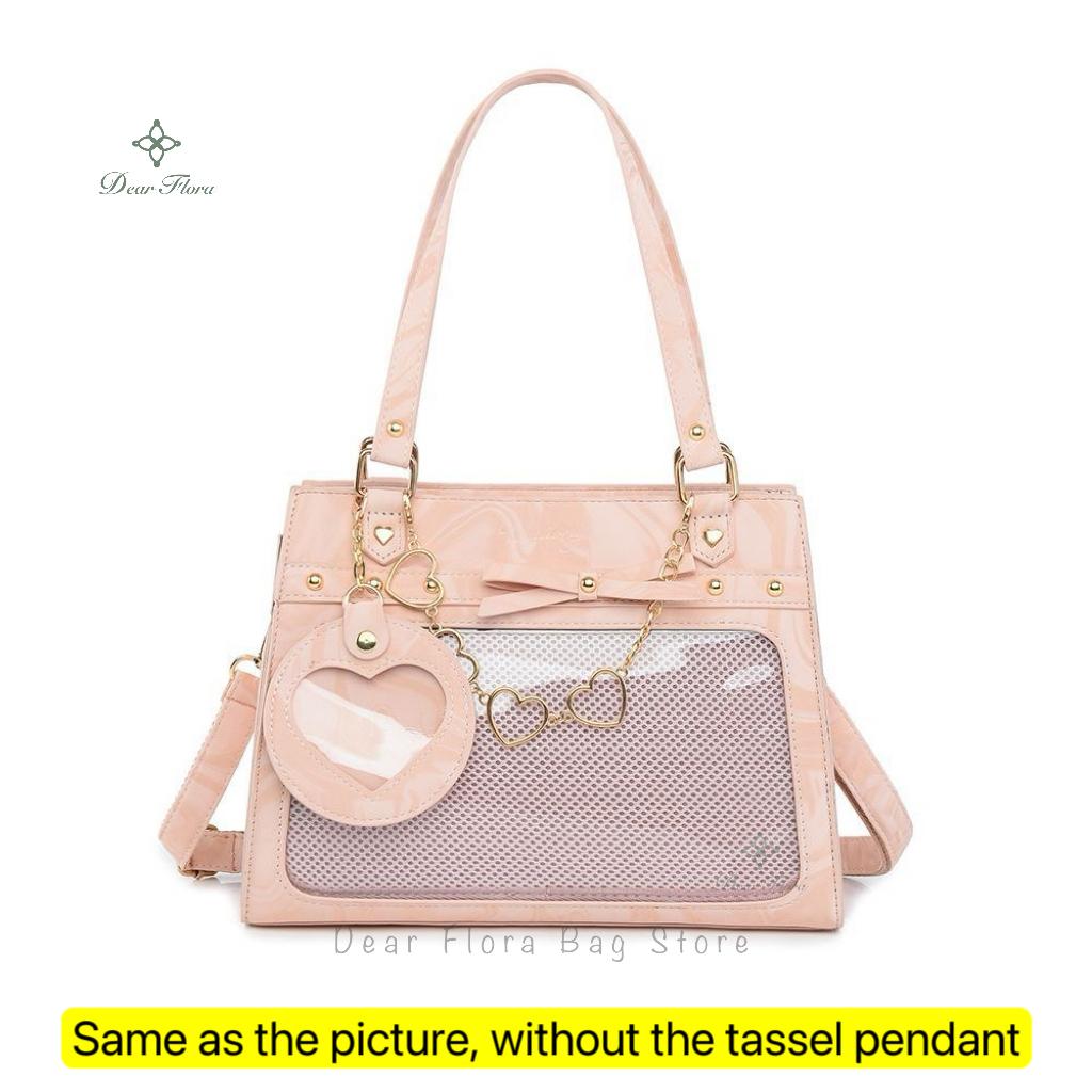 

Y2k Women Vintage Ita Shoulder Bag Lolita Girl Transparent Pocket Fashion Aesthetic Crossbody Bags Cute Bow DIY Display Handbags 24x21x10cm