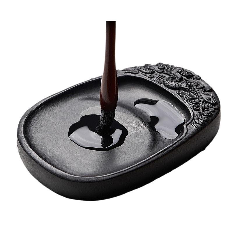 Chengni Inkstone Calligraphy Set: Natural Raw Stone Ink Stick, Duan & She Inkstones, Calligraphy Brush, and Ink Block for Grinding.