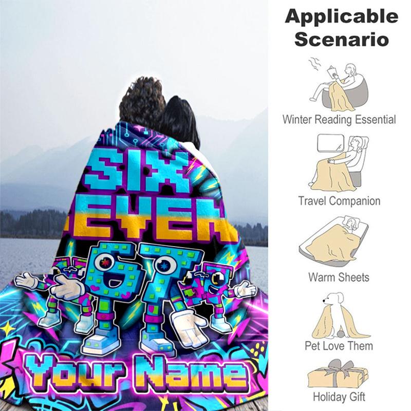 Custom Personalized Blanket Space Adventure Six Seven Soft Throw Blanket, Suitable for Family and Friends, Sofa Blanket,Home Decor Christmas gift