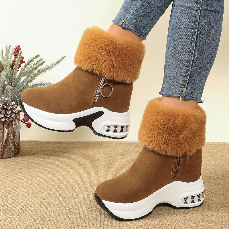 In autumn and winter, the new large-size European and American solid color thick-bottomed slope heel piled thickened cotton boots Snow boots