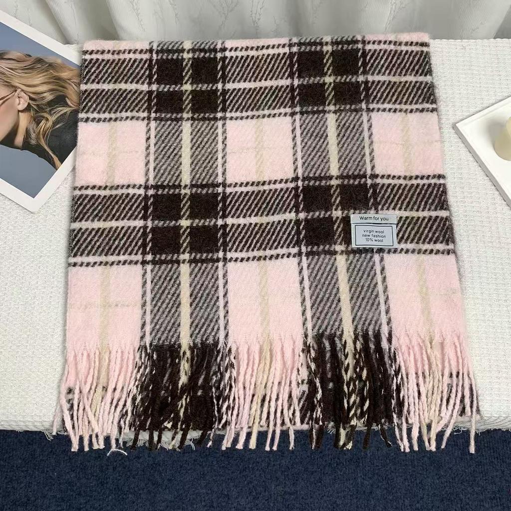 Autumn and Winter Plaid Scarf Korean Style Retro Plaid Tassel Wool Thickened Versatile Warm Shawl for Women