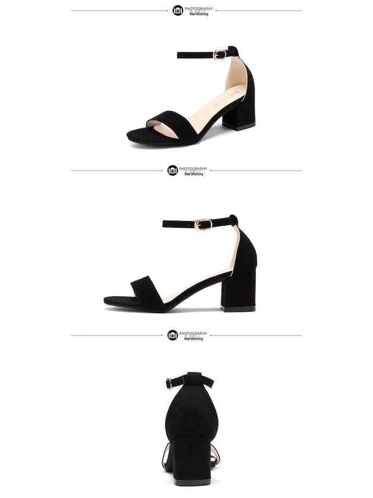 2025 Sommar Damskor Koreansk Stil Klumpig Klack Enrem Spänne Sandaler