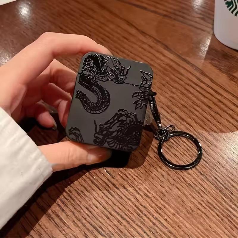 

Простой черный чехол с узором дракона для Airpods Pro2 и Pro, AirPods 4, 3, 1 или 2, защитная мягкая накладка для беспроводных Bluetooth-наушников AirPods Pro 2