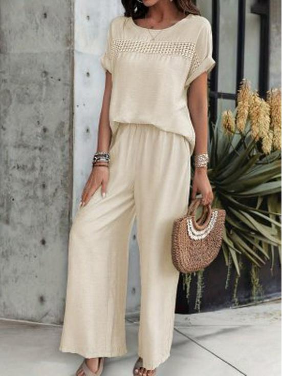 

Летний европейский и американский стиль, круглый вырез, свободный крой, повседневный, пэчворк, кружевная отделка, комплект L абрикосовый