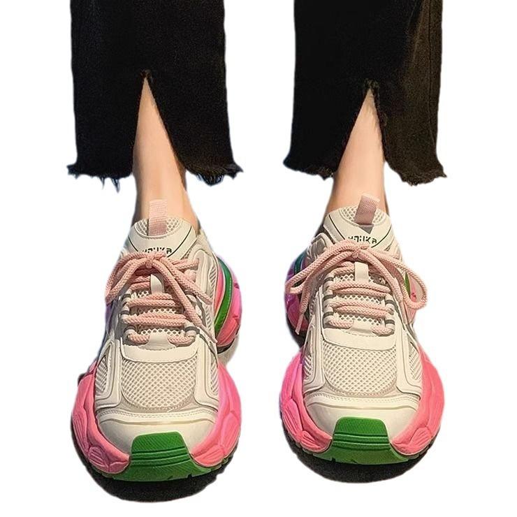 Spring New Color Matching Women's Sports Shoes Women's Lace-up Fashion Outwear Fashion Style Platform Dad Shoes Women's
