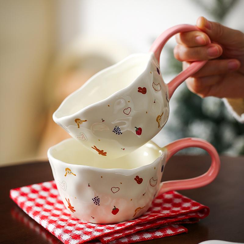 Cute Hand Pinched Irregular Ceramic Mugs Coffee Cups Milk Tea Cup Ins Korean Style Oatmeal Breakfast Mug Drinkware Kitchen Cup