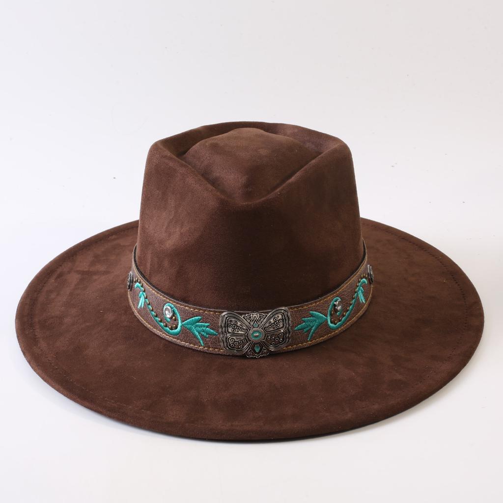 Popular European and American Style Suede Big-brimmed Top Hat, Men's and Women's Classic Fashion Western Cowboy Hat