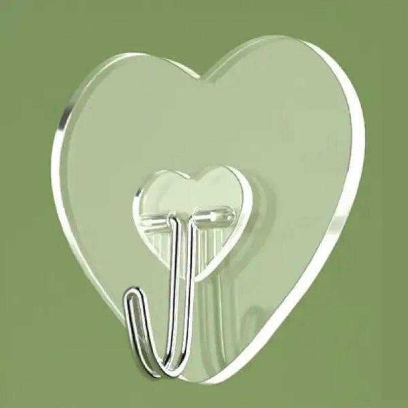 Heart Shaped Transparent Adhesive Hooks 20/40/60Pcs Reusable No Drill Plastic Hangers for Home Dorm Wall Storage