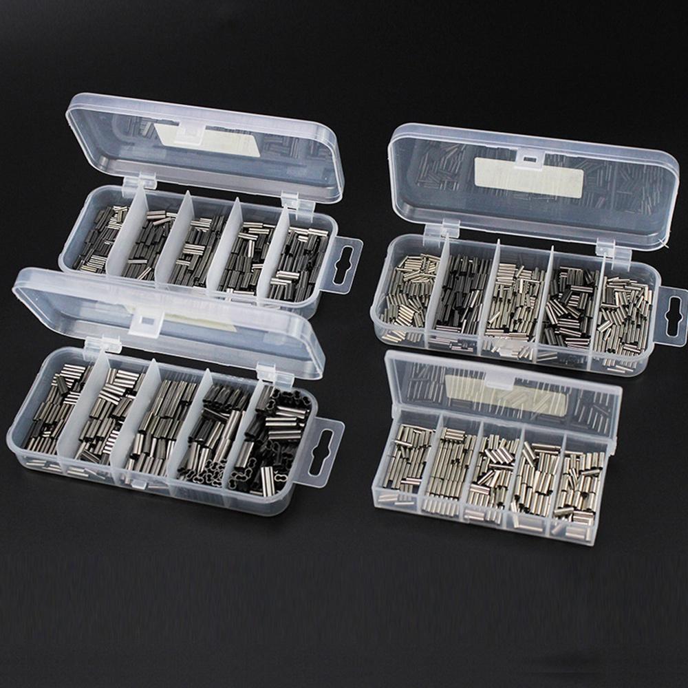 300-500pcs/Box Single/Double Barrel Crimping Sleeves Fishing Line Wire Leader Round Copper Tube Connectors Mixed Copper Tubes