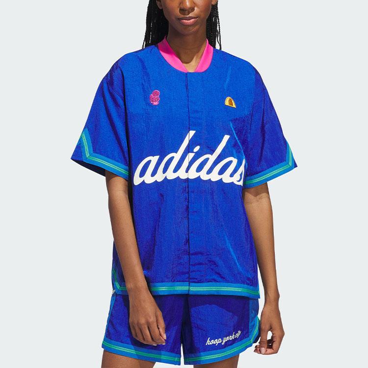 Adidas Originals Hoop York City Warm-Up Top With Printed Letter Logo And Baseball Collar Unisex Tops Blue IT9956