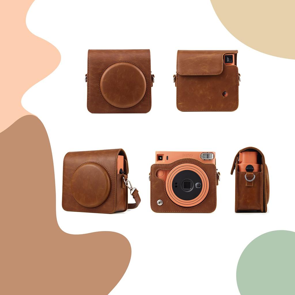 HIYQIN Cheki FUJIFILM Instax SQUARE SQ1 Camera Camera Protection Case with Shoulder PU Leather Case, Bag, Strap, (Brown)