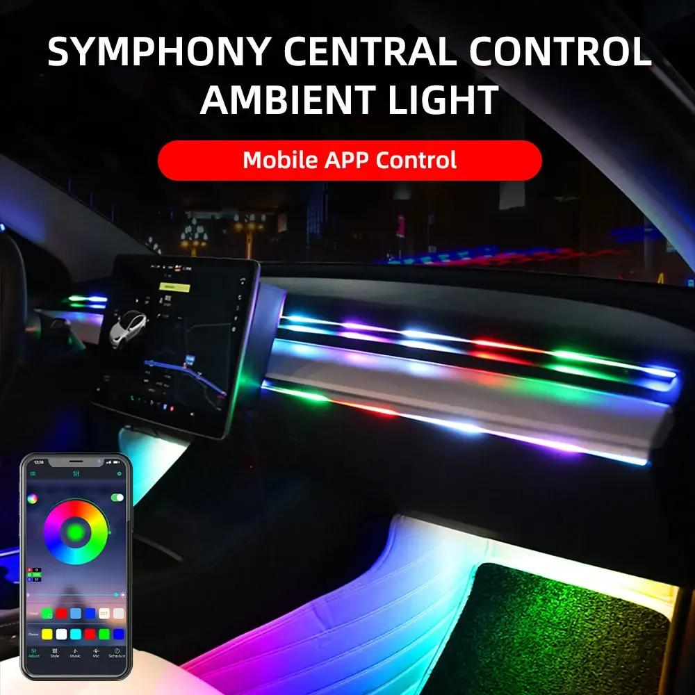 Car LED Ambient Light 64 Colors RGB USB App Control Interior Atmosphere Lamp Acrylic Strip 110cm Car Decor