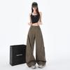 Women's High Waist Solid Color Cargo Pants Loose Fit Streetwear Wide Leg Trousers