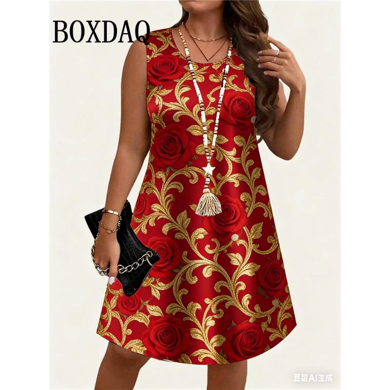 Women Dresses Plus Size Women's Sundress Polka Dot 3D Printing Tank Dress Summer Casual Sleeveless O Neck Loose Dresses