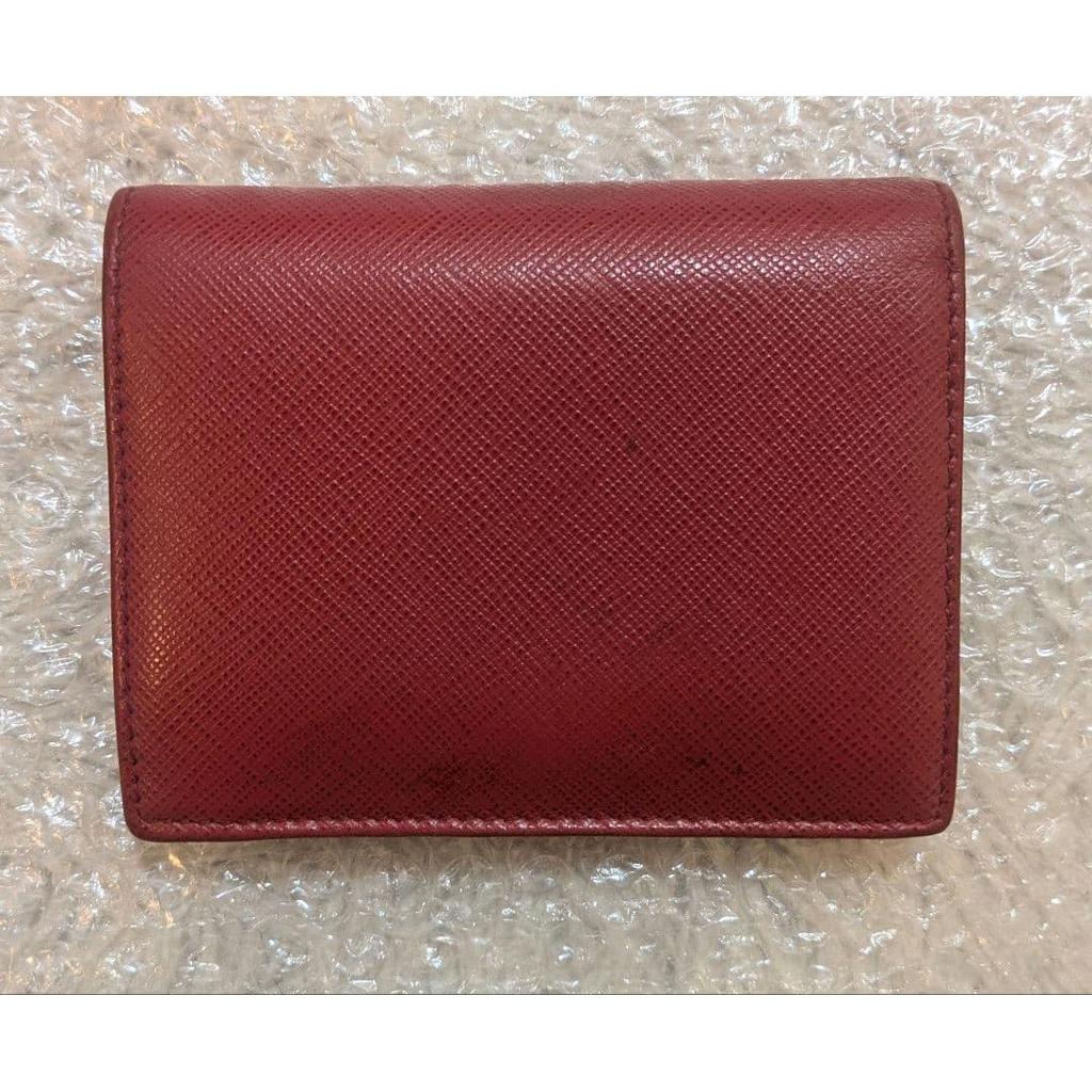 Used Beautiful Condition PRADA Saffiano Leather Bi-fold Wallet Red