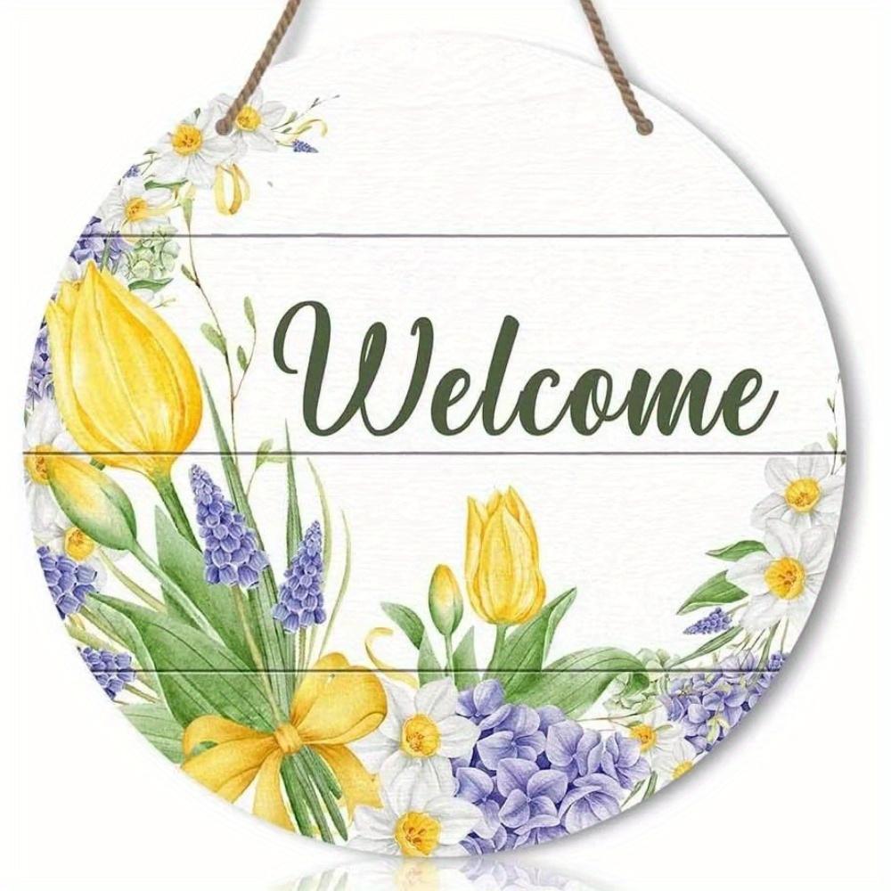 1pc 2d Flat Bolisom Welcomes Spring Summer Flowers Hummingbird Pygmy Lavender Round Wooden Sign - 20cm for Farmhouse Home Wall Decor