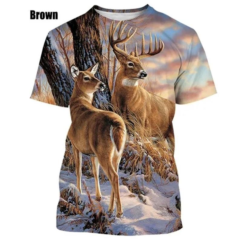 Sommeroverdeler Herre Dame Elg Elg Hjort Jakt Kamuflasje 3D All Over Printed Oversized Kortermet T-skjorte Kule Klær Topper