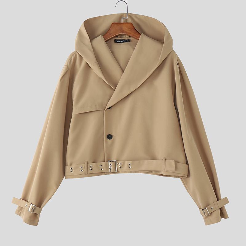 INCERUN Men Long Sleeve Casual Loose Short Hooded Cargo Jackets Tops